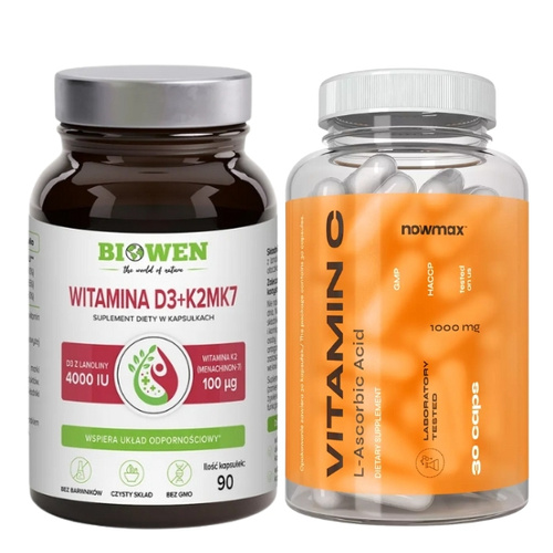 BIOWEN Witaminy D3+K2 MK7 90 kaps + nowmax® Vitamin C 1000mg 30 kaps