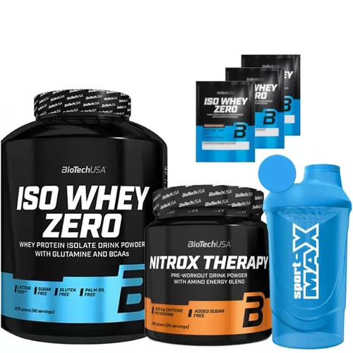 BIOTECH Iso Whey Zero 2270 g + BIOTECH Nitrox Therapy 340 g + SPORT-MAX Shaker 600 ml + 3x BIOTECH Iso Whey Zero 25 g