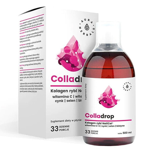 AURA HERBALS Colladrop - Kolagen Rybi w Płynie + Witamina C 500 ml