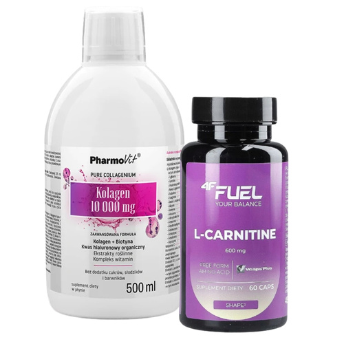 PHARMOVIT Kolagen 10 000mg 500 ml+ 4F FUEL L-Carnitine 60 kaps (L-karnityna)
