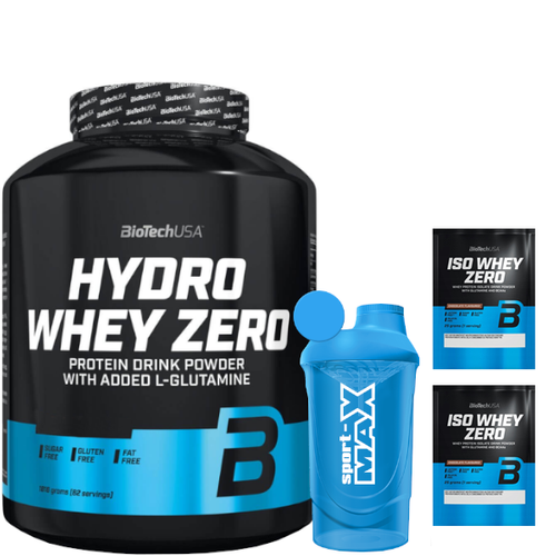 BIOTECH Hydro Whey Zero 1816 g + SPORT-MAX Shaker 600 ml + 2x BIOTECH Iso Whey Zero 25 g 