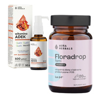 AURA HERBALS Floradrop Femi Probiotyk 20 kaps+ AURA HERBALS Witamina ADEK A + D3 + E + K2 MK7 Krople 50 ml