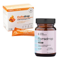AURA HERBALS Floradrop Femi Probiotyk 20 kaps+ AURA HERBALS Colladrop Forte - Kolagen Morski 10 000 mg 30 sasz
