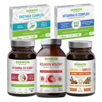 BIOWEN Kolagen Wołowy 225 g + Witaminy D3+K2 MK7 90 kaps  + Kurkuma C3 Complex+ 60 kaps + B-Complex 15 kaps + Enzymax Complex+ 15 kaps