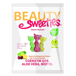 BeautySweeties kwaśne żelki koty, 125g, wegańskie, 25% soku, owocowo-kwaśne.