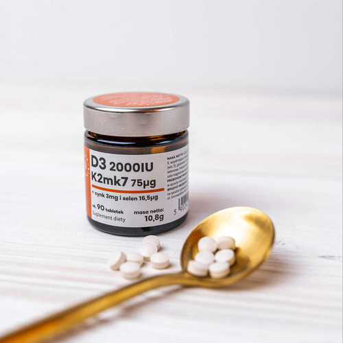 AURA HERBALS Witamina D3 2000IU + K2MK7 + Cynk + Selen 90 tabs + AURA HERBALS Floradrop Femi Probiotyk 20 kaps