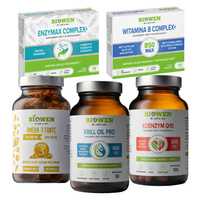 BIOWEN Omega 3 Forte 1000mg 90 kaps + Krill Oil Pro Olej z Kryla 90 kaps + Koenzym Q10 100mg 100 kaps + B-Complex 15 kaps + Enzymax Complex+ 15 kaps