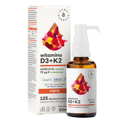 AURA HERBALS Floradrop Femi Probiotyk 20 kaps+ AURA HERBALS Witamina D3 4000 IU + K2MK7 MCT 50 ml