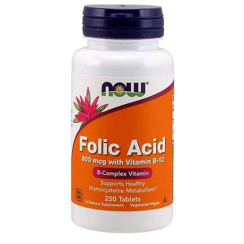 NOW FOODS Kwas Foliowy 800mcg + Witamina B12 25mcg 250 tabl