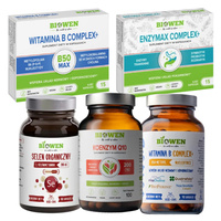 BIOWEN Selen Organiczny 100 kaps + Koenzym Q10 100mg 100 kaps + Witamina B-Complex 90 kaps + B-Complex 15 kaps + Enzymax Complex+ 15 kaps
