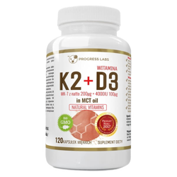 PROGRESS LABS Witamina K2 MK-7 200mcg+D3 100mcg 4000IU IN OIL MCT 120 kaps