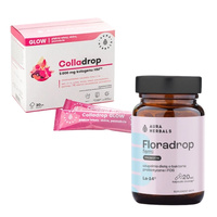 AURA HERBALS Colladrop Glow - Kolagen Morski 5000 mg 30 sasz+ AURA HERBALS Floradrop Femi Probiotyk 20 kaps
