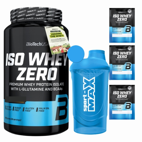 BIOTECH Iso Whey Zero 908 g + SPORT-MAX Shaker 600 ml + 3x BIOTECH Iso Whey Zero 25 g