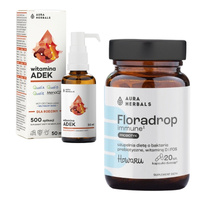 AURA HERBALS Witamina ADEK A + D3 + E + K2 MK7 Krople 50 ml+ AURA HERBALS Floradrop Immune Probiotyk 20 kaps