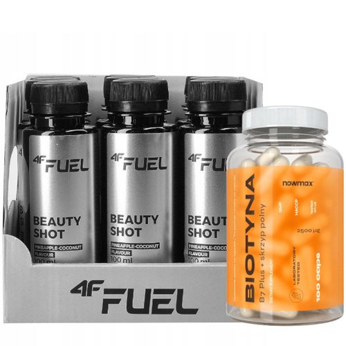 4F FUEL Beauty Shot 100 ml x9 + nowmax® Biotyna Plus + Skrzyp Polny 100 kaps