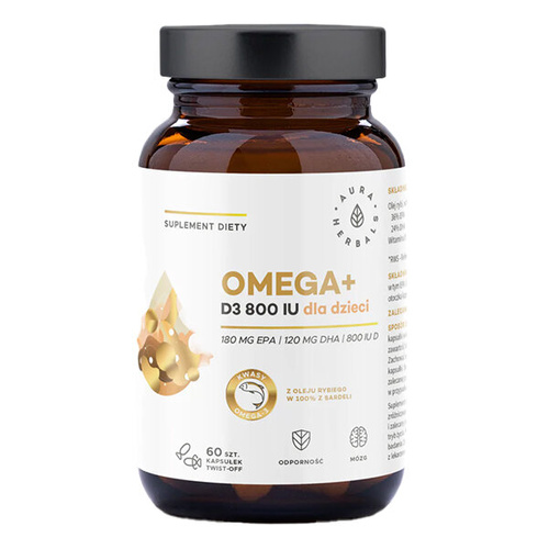 AURA HERBALS Omega + Witamina D3 800 IU Dla Dzieci 60 kaps