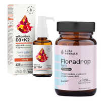 AURA HERBALS Floradrop Femi Probiotyk 20 kaps+ AURA HERBALS Witamina D3 4000 IU + K2MK7 MCT 50 ml