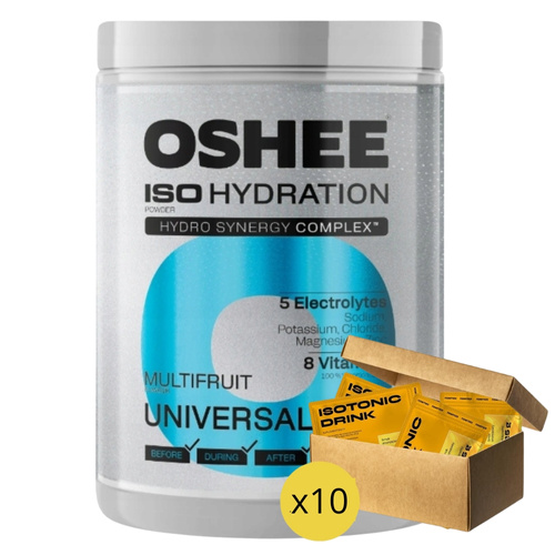 OSHEE ISO Hydration Izotonik w proszku Multifruit 550 g + 10 x nowmax® Isotonic Drink 25 g - MIX