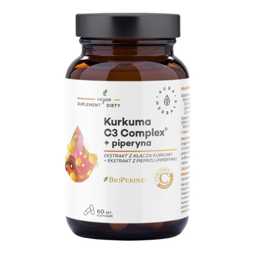 AURA HERBALS Kurkuma 500 mg C3 Complex + Piperyna 60 kaps