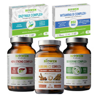 BIOWEN Hepa Strong Complex+ 90 kaps + Berberine Complex+ 510mg 60 kaps + Kurkuma C3 Complex+ 60 kaps +B-Complex 15 kaps + Enzymax Complex+ 15 kaps