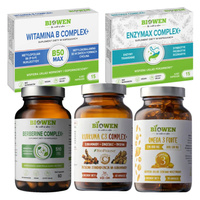 BIOWEN Berberine Complex+ 510mg 60 kaps + Kurkuma C3 Complex+ 60 kaps + Omega 3 Forte 1000mg 90 kaps + B-Complex 15 kaps + Enzymax Complex+ 15 kaps