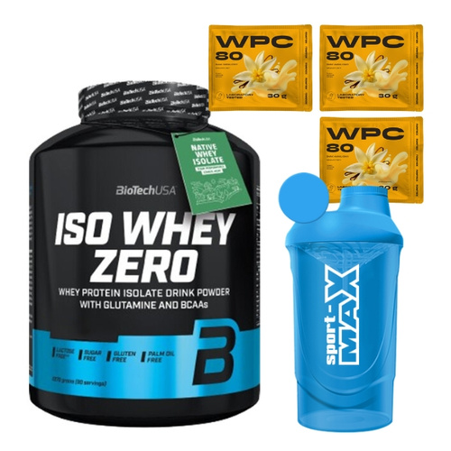 BIOTECH Iso Whey Zero 2270 g +  Shaker 600 ml + 3x nowmax® WPC 80 Whey 30 g