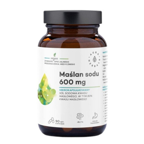 AURA HERBALS Maślan Sodu Mikrokapsułkowany 600mg 90 kaps+ AURA HERBALS Floradrop Protect Probiotyk 20 ml