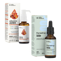 AURA HERBALS Floradrop Protect Probiotyk 20 ml+ AURA HERBALS Witamina ADEK A + D3 + E + K2 MK7 Krople 50 ml