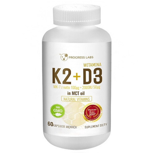 PROGRESS LABS Witamina K2 MK-7 100mcg + D3 2000IU 50mcg in MCT Oil 60 kaps