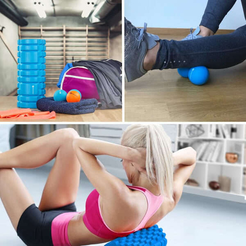 SPORTASTISCH Wałek do masażu "Let's Roll" Roller kolor niebieski + 2 piłeczki + czarna torba