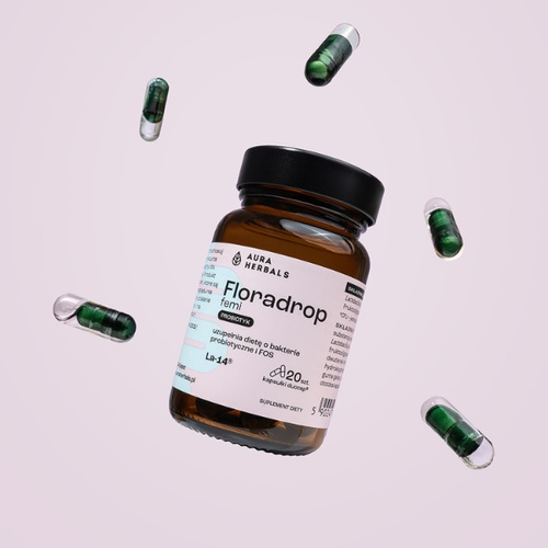 AURA HERBALS Floradrop Femi Probiotyk 20 kaps+ AURA HERBALS Colladrop Forte - Kolagen Morski 10 000 mg 30 sasz