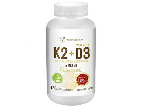 PROGRESS LABS Witamina K2 MK-7 100mcg + D3 2000IU 50mcg in MCT Oil 120 kaps