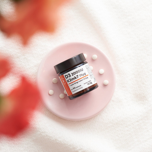 AURA HERBALS Witamina D3 2000IU + K2MK7 + Cynk + Selen 90 tabs + AURA HERBALS Floradrop Femi Probiotyk 20 kaps