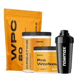 Zestaw nowmax® Power Pack: Białko, Kreatyna, Pre-Workout + Shaker