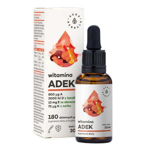 AURA HERBALS Witamina ADEK A + D3 2000IU + E + K2MK7 krople 30 ml