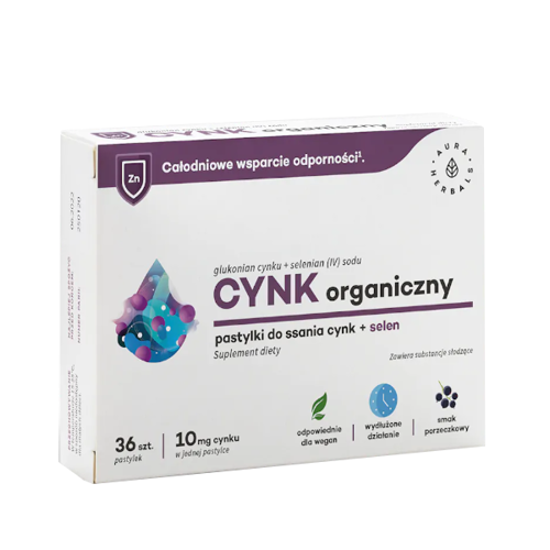 AURA HERBALS Cynk Organiczny 10 mg + Selen - Pastylki Do Ssania 36 szt