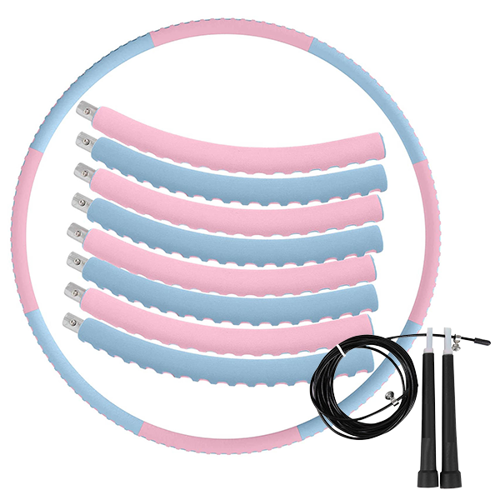 Aoweika HUP-20C Hula Hoop składane kolor niebiesko-różowa+skakanka czarna