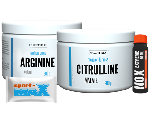 ECOMAX Arginine 300 g + ECOMAX Citrulline Malate 200 g + Próbka Isotonic Drink 25g  + ECOMAX NOX Extreme 80 ml