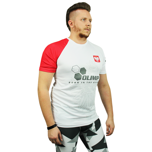 OLIMP LIVE & FIGHT Men's T-Shirt REGLAN WHITE & RED - Męski podkoszulek