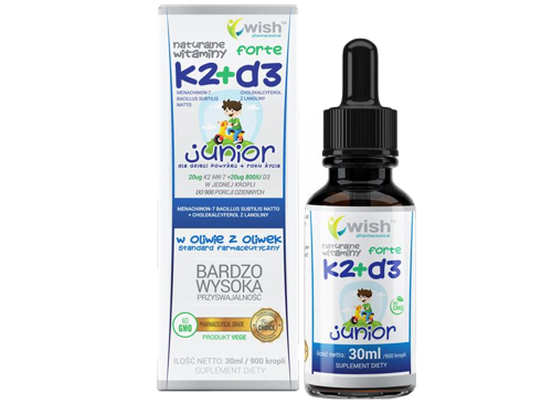 WISH Naturalna Witamina K2 MK-7 + D3 Forte w Płynie dla Dzieci 30 ml