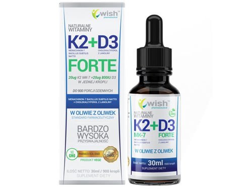 WISH Naturalna Witamina K2 MK-7 + D3 Forte w kroplach 30 ml